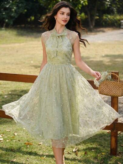 Vintamour Vintage Elegant Women's Dress Floral Embroidery Mesh Bow Tie Casual Holiday Dress Summer Dresses For Women Summer Holiday Outfits Spring Outfit Women Spring Dress Women Spring Clothing Spring Break Outfits Spring Clothes Women Elegant Dresses For Party Elegant Party Dresses For Women Wedding Guest Dress For Women Wedding Party Dress Graduation Dress Elegant Ceremony Dresses Elegant Dresses For Women Formal Dress