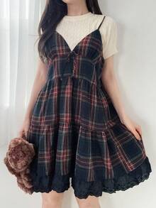 FRIFUL Women's Plaid Strap Patchwork Embroidered Fabric Front Bow Decor Casual Loose Versatile Tank Top, Autumn/Winter Summer - Multicolor - View 7