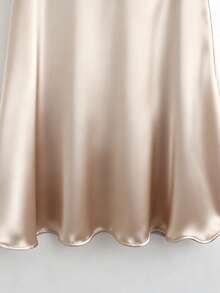 Franclia Women's Spring/Summer Round-Neck V-Neck Pearl Boat-Neck Loose Straight Dress, Glossy Satin Dress, Spring/Summer Short Dress, Women's Spring/Summer Dress, Vacation Leisure Elegant Fashion Dress - Apricot - View 8