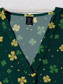 EMERY ROSE Plus Size Women's St. Patrick's Day Four-Leaf Clover All-Over Print Shirt, Suitable For Summer Spring Summer Shirts - Multicolor - View 3