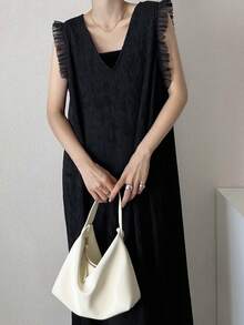 FRIFUL Women's Mesh Patchwork Mid-Length Dress Sundress - Black - View 2