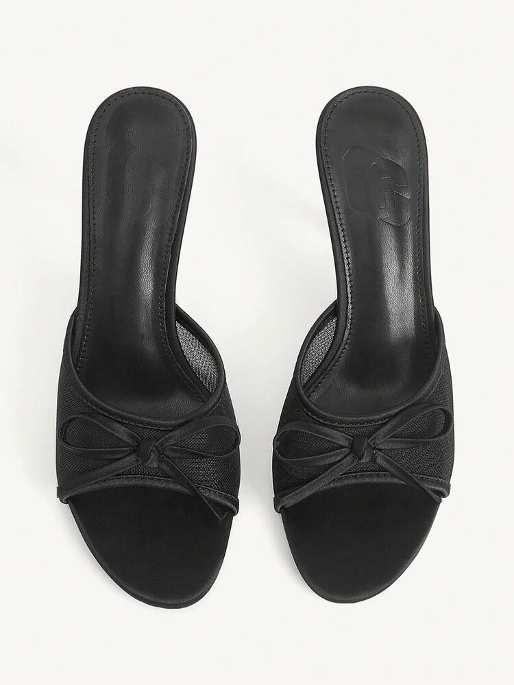 CUCCOO CHICEST Women's High-Heeled Sandals, Satin Fabric Material, Round Toe 9CM Women's Elegant Stiletto High Heels, Easy To Wear With Slip-On, Cute Bow Decoration, Black Lace, Black High Heels, Kitten Heels, Dinner Shoes, Fashionable And Versatile, Suitable For Daily/Parties/Valentine's Day Dating/Spring Festival Thanksgiving Party/Commuter Office/Outerwear Women's Shoes Summer Shoes Wedding Shoes Bride Shoes