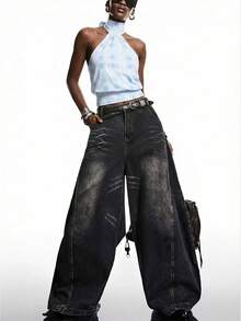 LYSMO 2026新款极简春夏女装蓝色格子露背吊带短款上衣，优雅收腰设计，适合圣诞节、新年及各种场合，休闲百搭，街头风。 - 藍色 - 查看 6