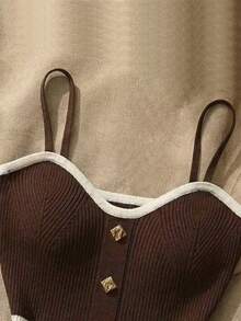 Resyla Women's Contrast Striped Print Fitted Camisole Knit Top - Brown - View 3