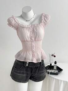 Elamini Women's Summer Washed Slant Pocket Denim Shorts - Black - View 3