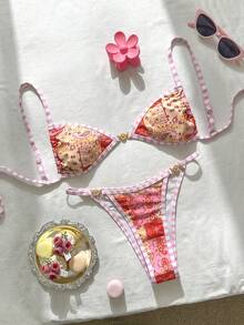 Swim Mod Women's Paisley Print Swimwear Set For Beach Vacation - Multicolor - View 1