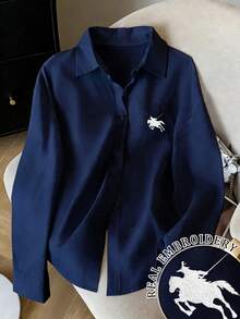 Resyla 女士骑士刺绣长袖单排扣休闲衬衫 - 彩色 - 查看 1