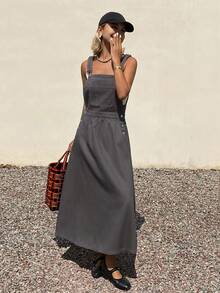 Livesso Women's Casual Denim Pinafore Dress - Grey - View 1