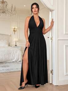 Celure Plus Size Simple Casual Everyday Dress Maxi Women Outfit - Black - View 5