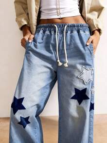 Bohemela 女士休闲纯色梭织牛仔裤，波西米亚复古风，秋冬款 - 淺色水洗藍 - 查看 4