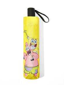 SpongeBob SquarePants | SHEIN 1把卡通人物印花雨伞，黑色防晒涂层，防晒指数50+，适合上学、上班、外出和日常使用，专为大学生、高中生、男士和女士设计，可爱 - 黃色 - 查看 6