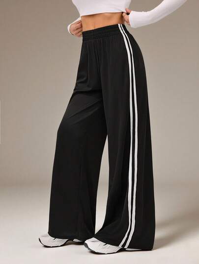 SHEIN Tall Casual Grey Side Striped Trousers Simple Fashion Daily Casual Stripe Pants Wide Leg Pants Wide Pants Women Wide Leg Pants Loose Pants