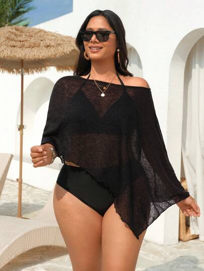 Swim Vcay Top de traje de baño elegante de estilo resort para mujer, de punto calado y talla grande, para primavera/verano