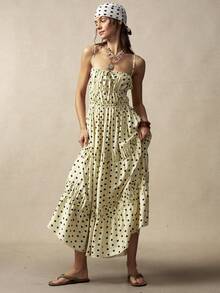 Bohemela Boho Casual Yellow Woven Polka Dot Women's Maxi Dress, Valentine's Day Outfit, Women's Vacation Outfit, Concert Outfit, Women's Holiday Outfit, Back-To-School Outfit, Summer Dress, Carnival Costume, Women's Spring Outfit - Yellow - View 6