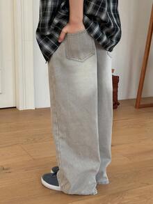 DAZY 男童弹力腰带口袋阔腿宽松休闲牛仔裤 - 灰色 - 查看 2