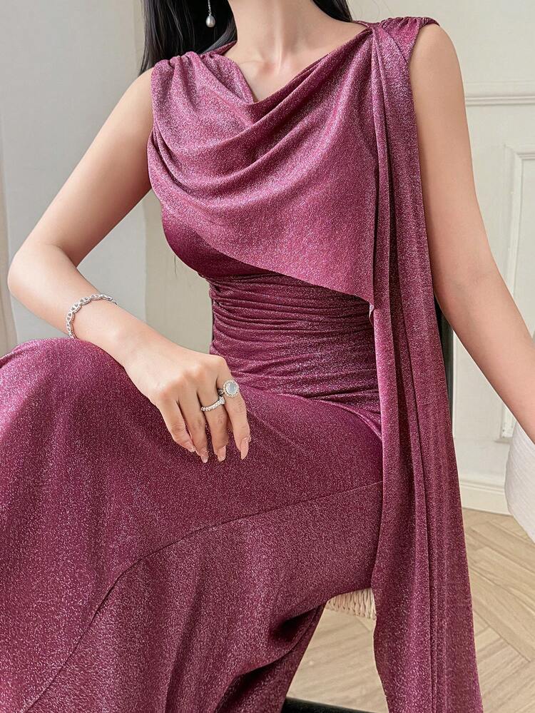 Women's Elegant Sleeveless Midi Dress With Glitter, Summer