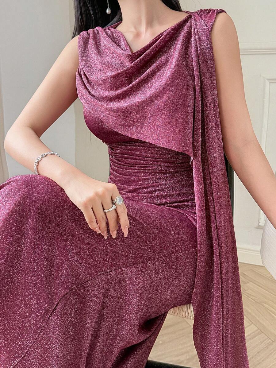 DAZY Đầm midi không tay thanh lịch dành cho nữ, đính kim tuyến, thích hợp cho mùa hè. - Màu Hồng Tươi - Xem 1