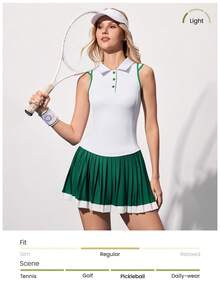 CourtClass 女士无袖运动背心和Polo领网球背心，健身瑜伽户外跑步锻炼上衣 - 白色 - 查看 4