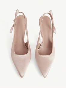 CUCCOO CHICEST 新款裸色法式性感闭趾高跟鞋，时尚低帮蝴蝶结细高跟交叉缎面，优雅礼服派对新娘婚鞋 - 裸色 - 查看 2