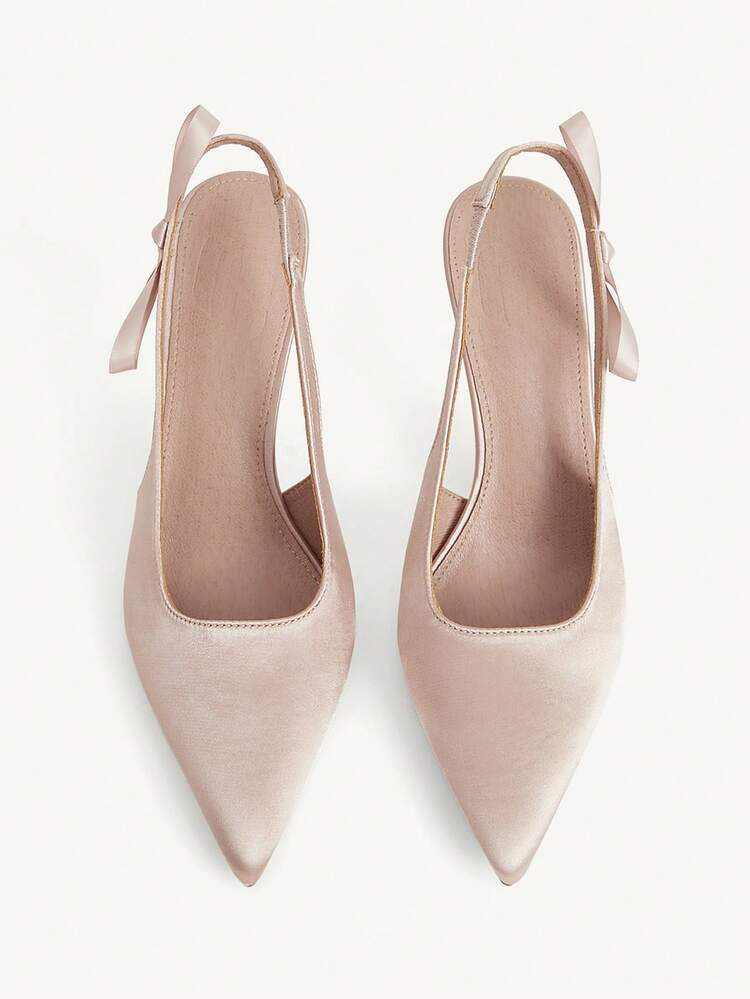CUCCOO CHICEST Women Shoes New Nude French Sexy Closed Toe High Heels Fashion Low Vamp Bow Stiletto Cross With Satin Fashion Elegant Dress Party Bridal Wedding Shoes Women's Shoes Wedding Shoes Summer Shoes Bride Shoes