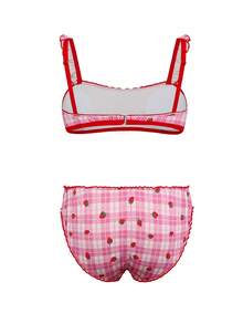 2pcs Strawberry Plaid Bra And Panty Set With Coasters, Sweet And Cute Lingerie For Teenage Girls - Pink - View 2