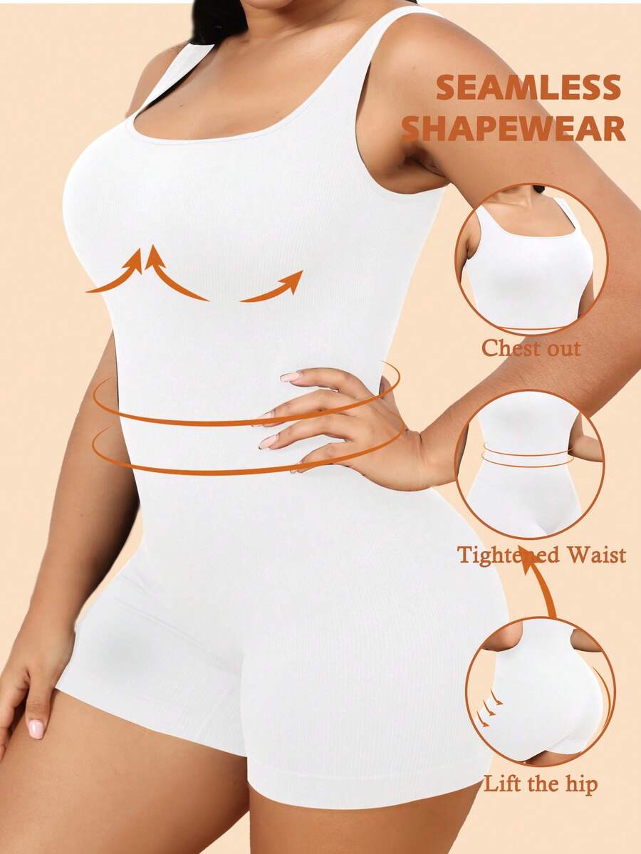 Snug Zone Plus Size Women Solid Color Casual Everyday Romper - White - View 1