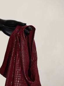 SHEIN ICON Y2k 女式外出哥特酒红色 Coachella 俱乐部褶皱设计性感吊带紧身连体裤，夏季 - 酒紅色 - 查看 15