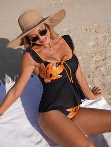 Swim Lushoire Bộ đồ bơi tankini mùa hè dành cho nữ, họa tiết hoa, thiết kế xoắn, gồm áo tankini và quần tankini tam giác. - Nhiều màu - Xem 3