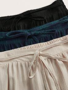 SHEIN Essnce 3件套女士休闲宽松长裤，复古格子图案，抽绳腰带，适合度假、居家、海滩、工作等场合，百搭时尚 - 彩色 - 查看 9