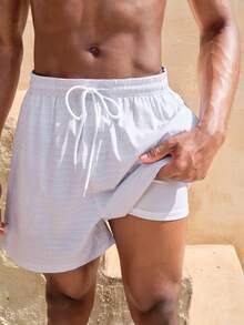 Manfinity VDAYZ 男士纯色休闲沙滩短裤 - 米色 - 查看 2