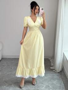 Elenzga Ladies Weave Elegant Long Summer Dresses - Yellow - View 3