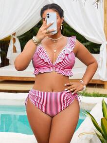 Swim Mod Conjunto de traje de baño de talla con estampado de lunares - Multicolor 2 - Ver 3