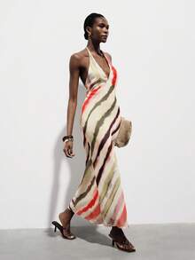 Aveloria Modichic Tie Dye Gradient Chiffon Print Halter Neck Backless Tie Maxi Dress, Minimalist Elegant Vacation Versatile Summer Party Dress - Multicolor - View 7