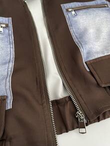 Maweii Áo khoác nữ cỡ lớn cao cấp, màu nâu denim in họa tiết, phối nhiều mảnh, phong cách thường ngày, thích hợp mặc đi làm, thiết kế thời trang đường phố, kiểu dáng rộng rãi, mới lạ, phù hợp cho mùa Xuân/Hè/Thu. - Nhiều màu - Xem 7