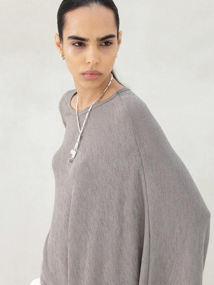 KSTM Women Asymmetrical Long Sleeve Top With Relaxed Oversized Fit Round Neckline And Soft Jersey Knit Fabric For Casual Comfort