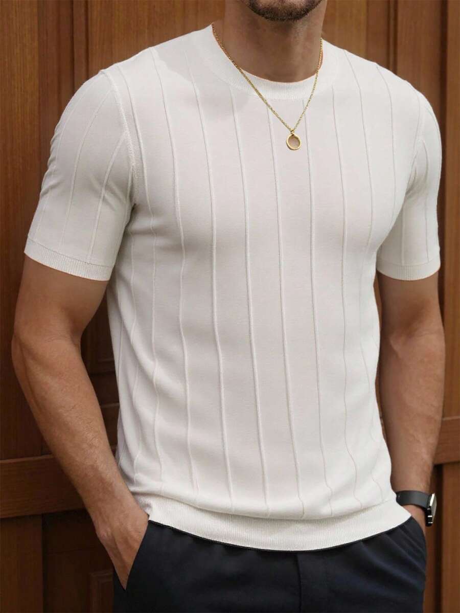 Manfinity Homme Men's Solid Color Crew Neck Short Sleeve Knit Top, Summer - Multicolor - View 1