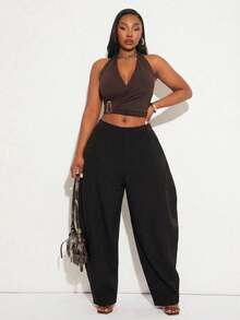 SHEIN SXY Áo khoác gió cỡ lớn màu đen bằng vải nylon, có mũ xếp ly bên hông điều chỉnh eo và quần ống rộng hình quả bóng có dây rút, phù hợp cho đi làm, thời trang, thanh lịch, gợi cảm, ngày Valentine, dự đám cưới, phong cách cổ điển, tiệc tùng, mùa xuân, váy dạ hội, dạ hội, đi chơi, phong cách cổ điển, từ xuân sang hè, thanh lịch cho nữ, kỳ nghỉ, thường ngày cho nữ, ngày Valentine, lễ hội, nữ mùa xuân, kỳ nghỉ hè. Phong cách đường phố. - màu đen - Xem 5