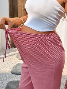 Boho Mama 孕妇条纹抽绳腰休闲百搭日常宽松裤 - 紅白色 - 查看 5