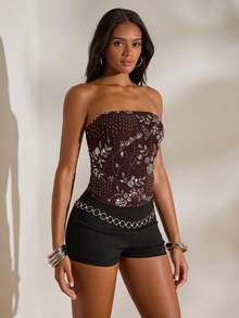 Opulessa Women's Beaded Camisole Top, Suitable For Spring/Summer Vacation Casual, Holiday ,Going Out, Party, Beach - Brown - View 3