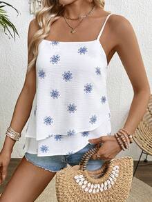 Breezaya Áo camisole nữ in hoa, kiểu dáng thường ngày, đa năng. - trắng - Xem 5