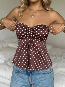 CovetEZ 休闲简约甜美美式波点印花衬衫，适合夏季、度假、返校、大学、派对、海滩和休闲穿着。 - 彩色 - 查看 4