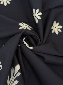 Elaquor 大码印花V领优雅派对连衣裙 - 黑色 - 查看 8