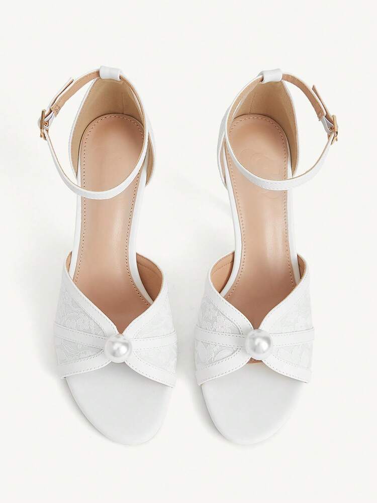 CUCCOO CHICEST Women's High Heel Sandals Round Toe 9CM Women's Elegant Thin Heel High Heel Shoes Adjustable Buckle Easy To Wear Big Pearl Decoration White Lace Peep Toe White High Heel Shoes Kitten Heel Dinner Shoes Fashion Versatile Suitable For Daily/Party/Valentine's Day Dating/Spring Festival Thanksgiving Dancing Party/Commuter Office/Outer Wear Women's Shoes