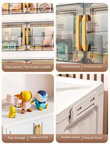 1 Tủ đựng đồ gấp gọn, không cần lắp đặt, nhiều tầng, tủ quần áo di động cho phòng khách, phòng ngủ, đựng quần áo, đồ chơi, tiết kiệm không gian, có thể gấp gọn. - Trà trong suốt - Xem 7