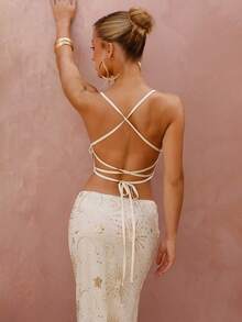 BiaLiraa 女士春季西部路派对装，露背低胸性感露背刺绣串珠背心，适合派对、日常穿着、节日和街头活动 - 香檳色 - 查看 2