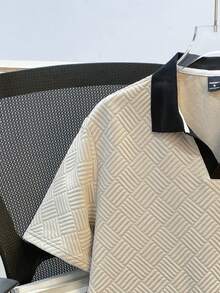 Manfinity Joysei Camisa polo de cuello acanalado con textura color albaricoque para hombres - Albaricoque - Ver 4