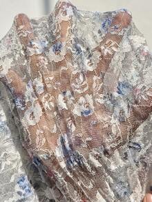 Boho Mama Maternity Casual Ditsy Floral Lace T-Shirt - Blue and White - View 6