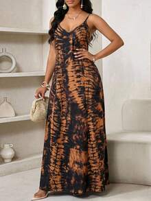 SHEIN Lady 女士扎染印花口袋休闲连衣裙，适合度假 - 彩色 - 查看 6