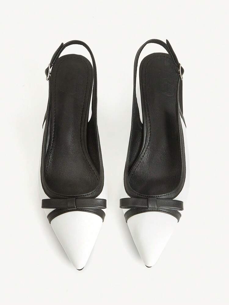 CUCCOO CHICEST Women's High Heels Color Matching Black And White Bow Tip Elegant And Comfortable Back Space Wedding Shoes Summer Shoes Bride Shoes