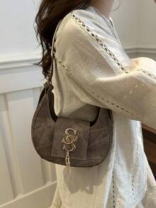 Women's Personalized Sling Bag, New Casual Korean Style Crescent Bag, Fashion Chain Simple Shoulder Crossbody Bag , Old Money - Brown - View 1